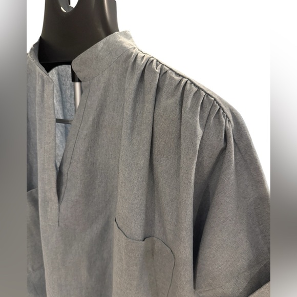 Laude the Label Split Neck Top Oversized Chambray Cotton Shirt Size S/M - Picture 6 of 8